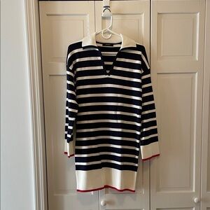 Striped Navy and White Sweater Dress